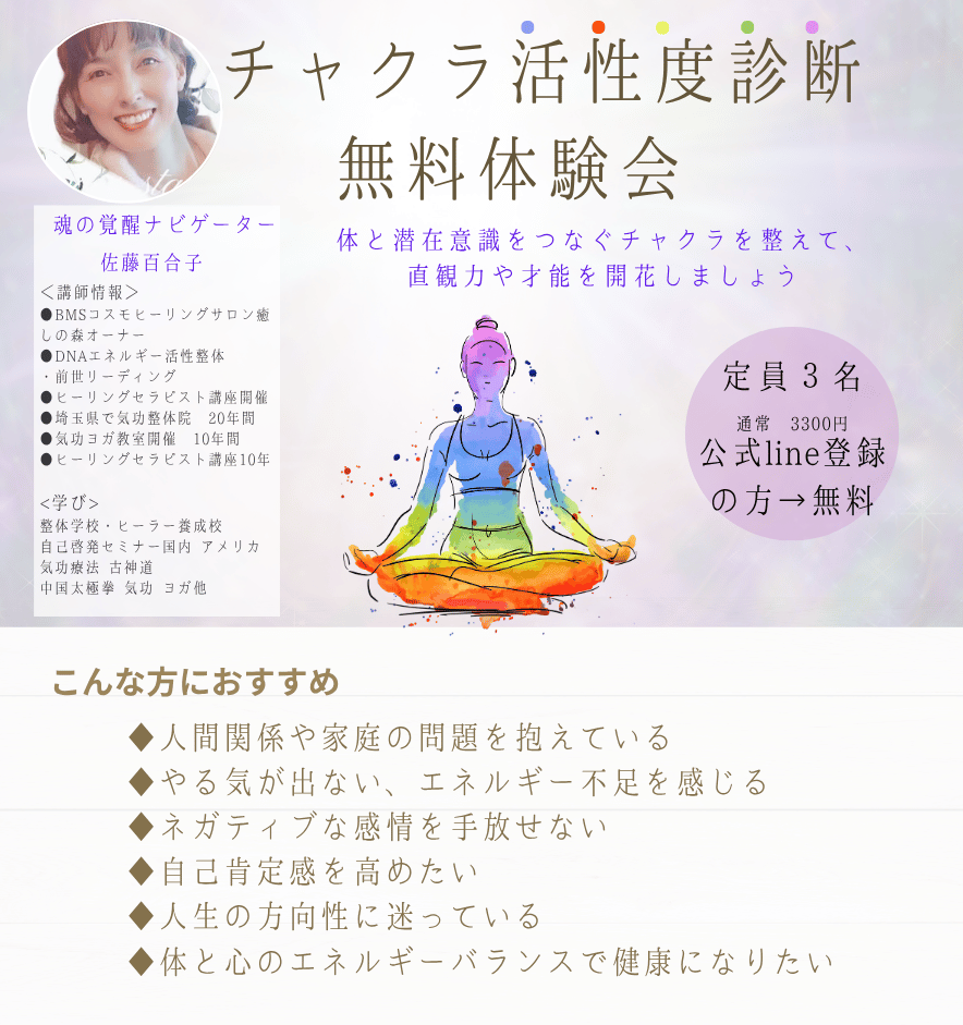 あなたが現在見ているのは チャクラ活性度診断　無料体験会➡7月8日他　